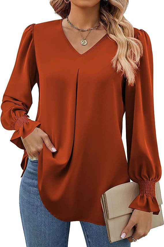 Yvonne – Elegant V - Neck Blouse - Caramel - S
