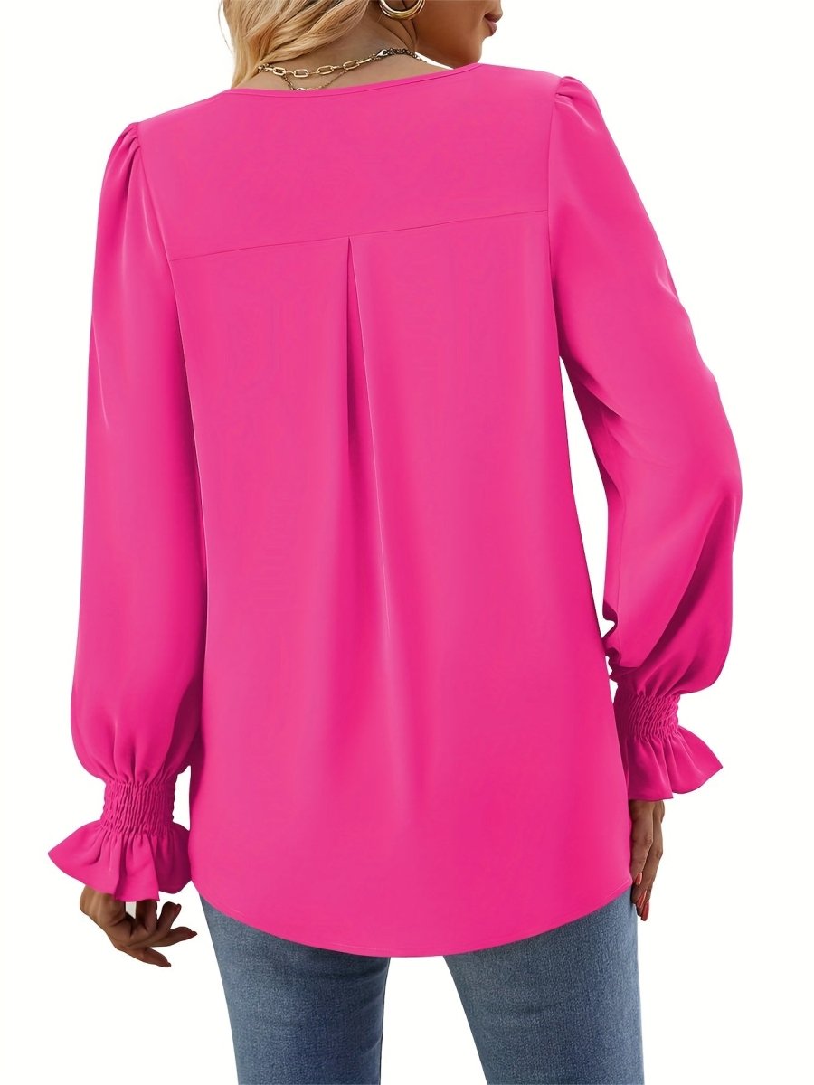 Yvonne – Elegant V - Neck Blouse - Pink - S