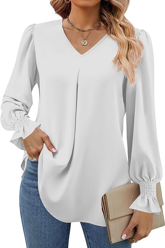 Yvonne – Elegant V - Neck Blouse - White - S