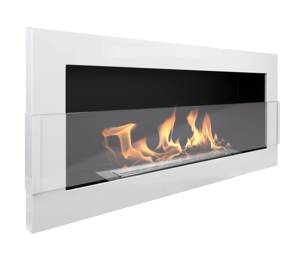 Biofireplace hanging with glass 900x400 white gloss
