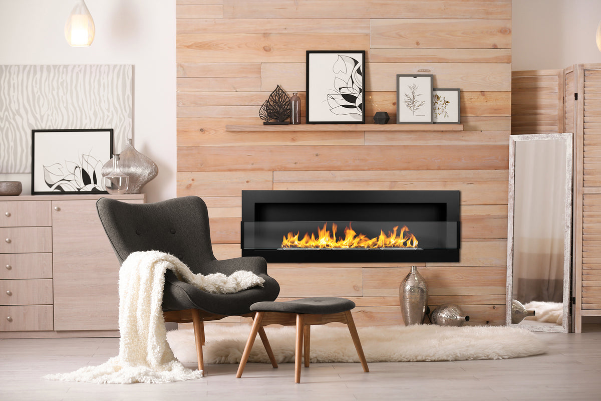 Biofireplace hanging with glass 1200x400 black structural matte