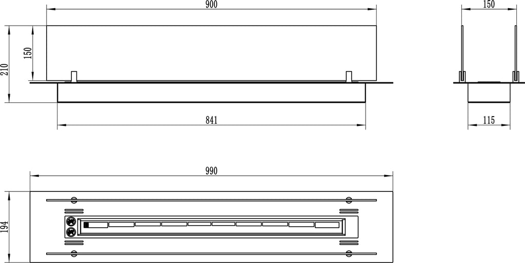 Biofireplace built-in inser 100cm black matte with glass