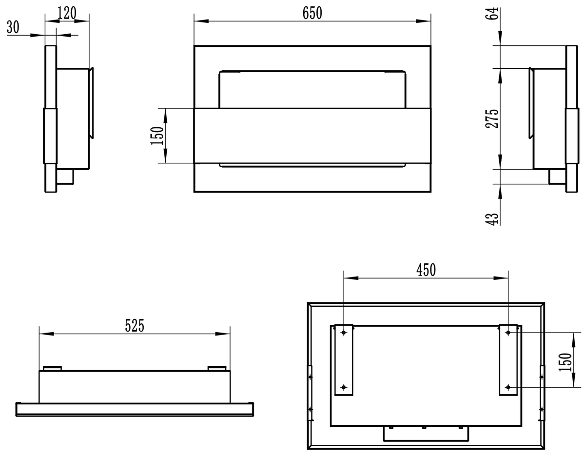 Biofireplace hanging with glass 650x400 brown