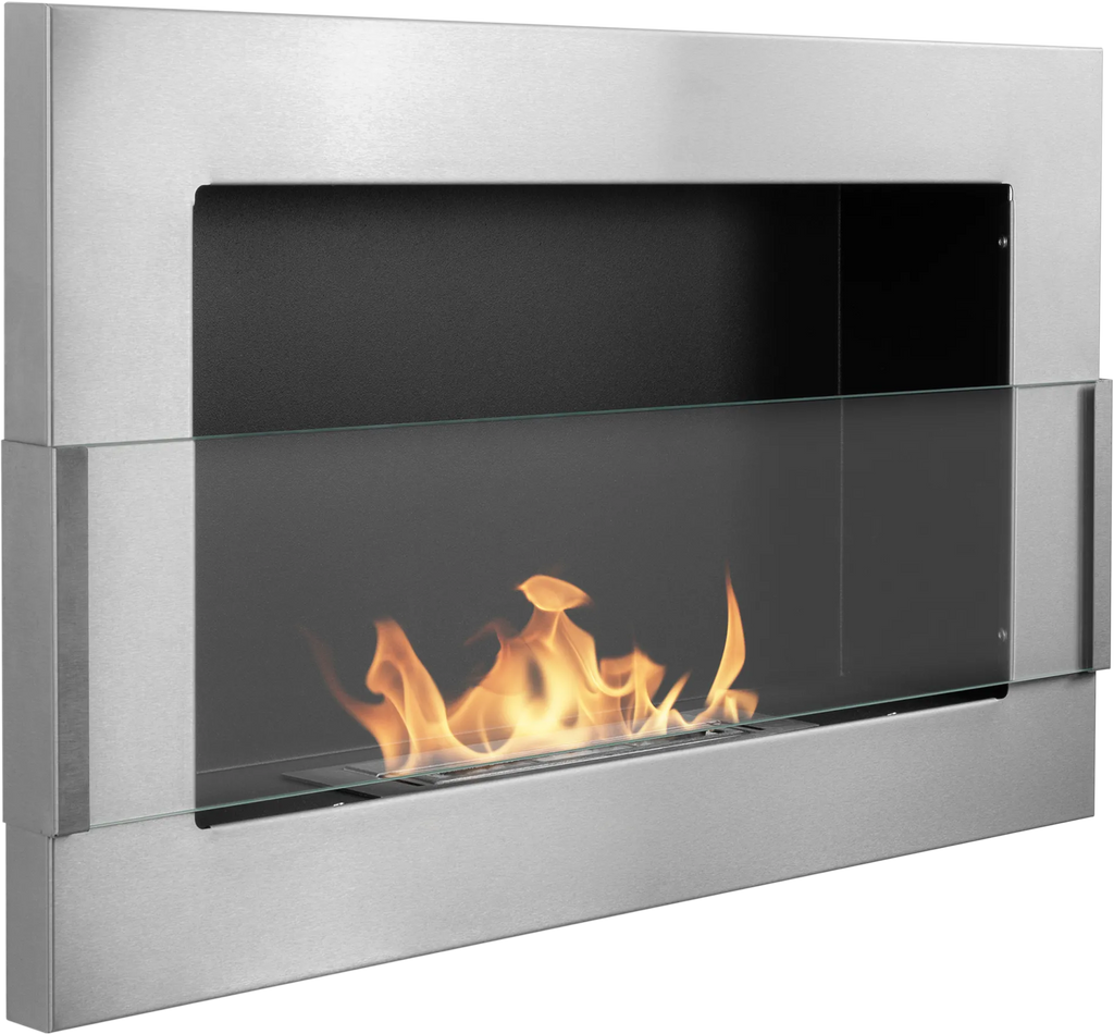 Biofireplace hanging with glass 650x400 inox