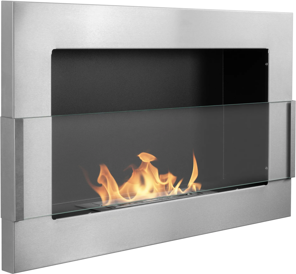 Biofireplace hanging with glass 650x400 inox
