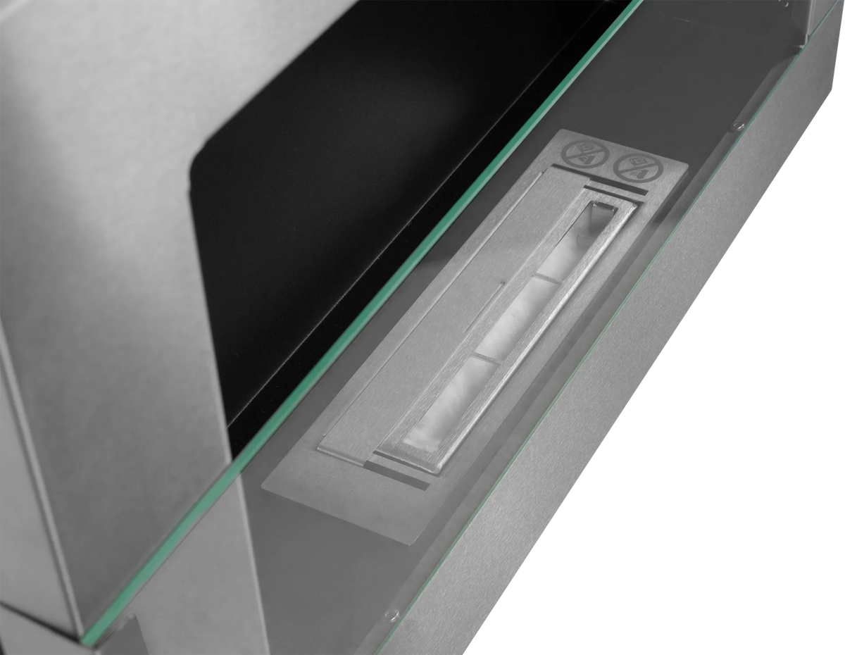 Biofireplace hanging with glass 650x400 inox