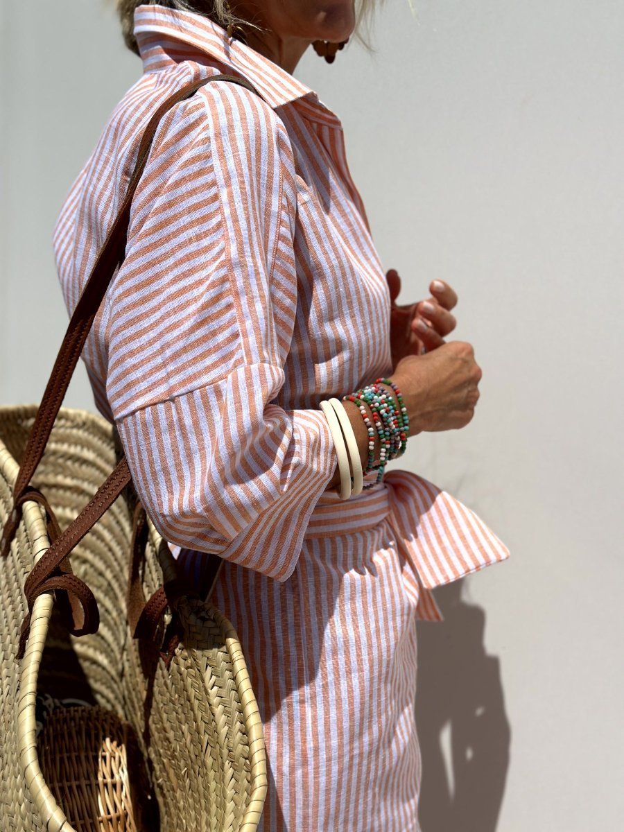 Adele – Elegant Striped Shirt Dress - Dresses - Flaro