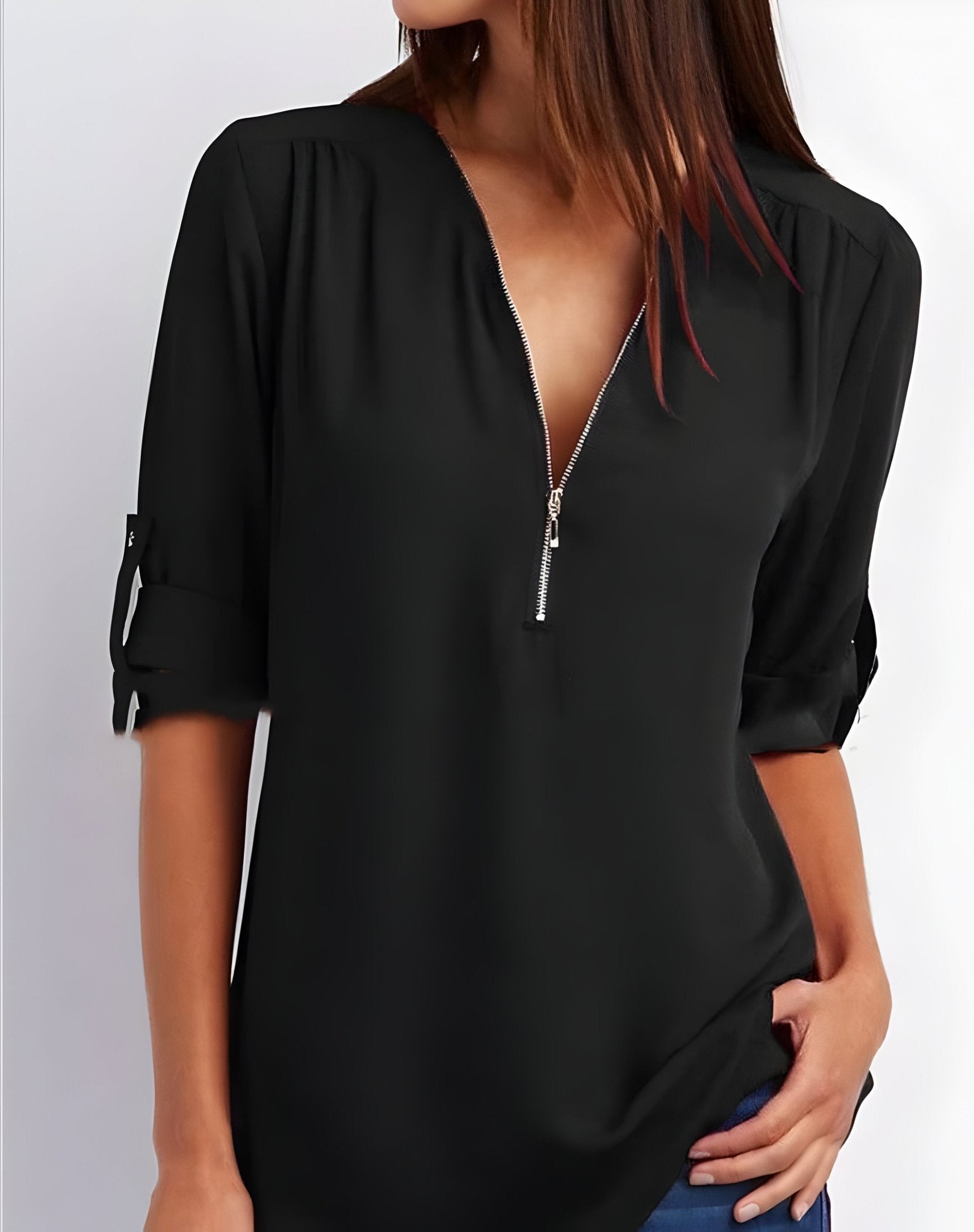 Amelie – Elegant Blouse with Half Zip - Blouse - Flaro