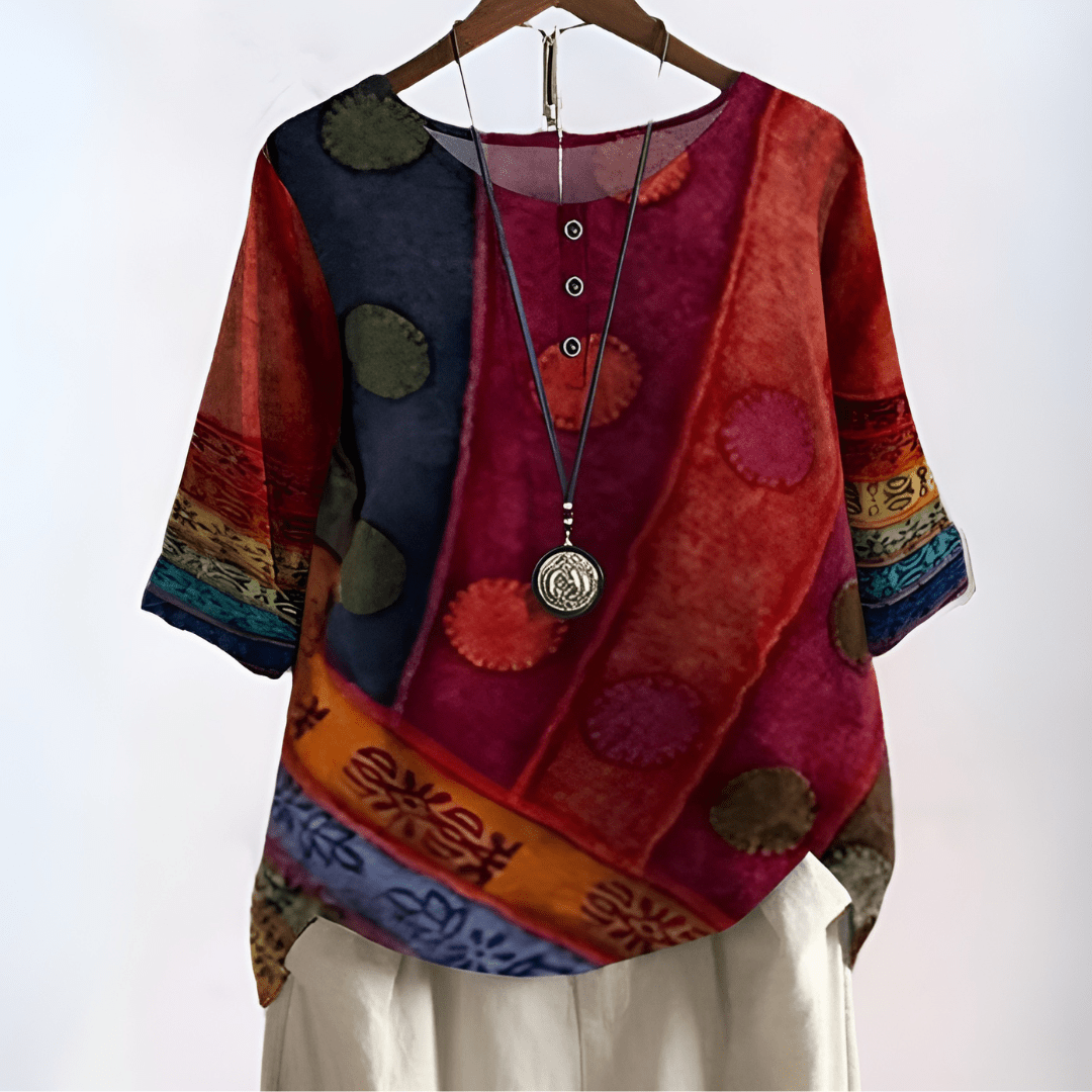 Bertha – Artistic Boho Blouse - Red - S