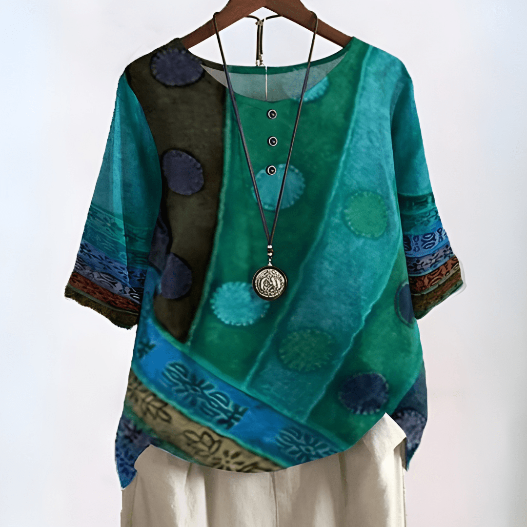 Bertha – Artistic Boho Blouse - Green - S