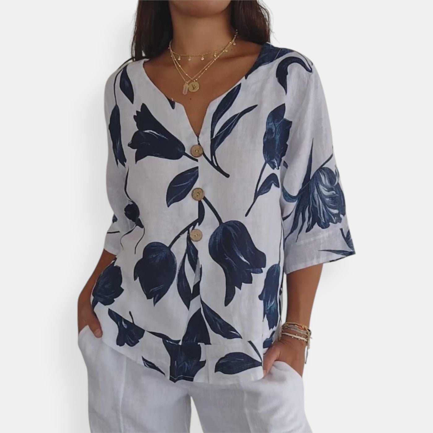 Brigitte – Floral Button Blouse - White - S