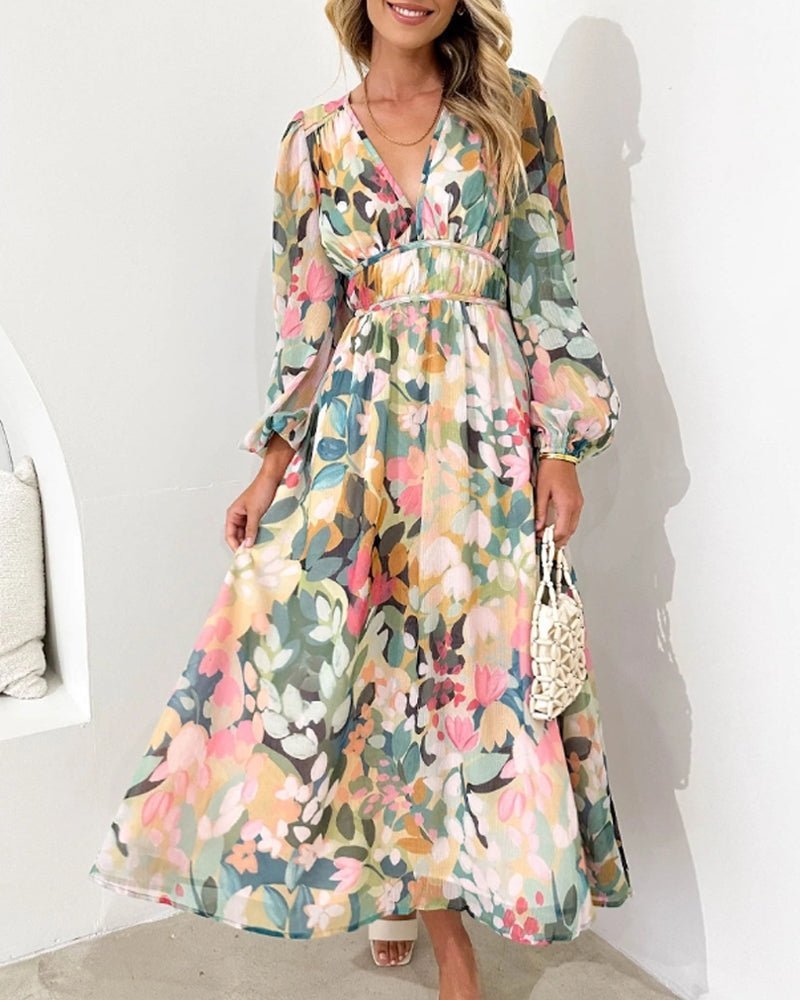 Clara – Elegant Floral Dress in Vintage Style - Green - S