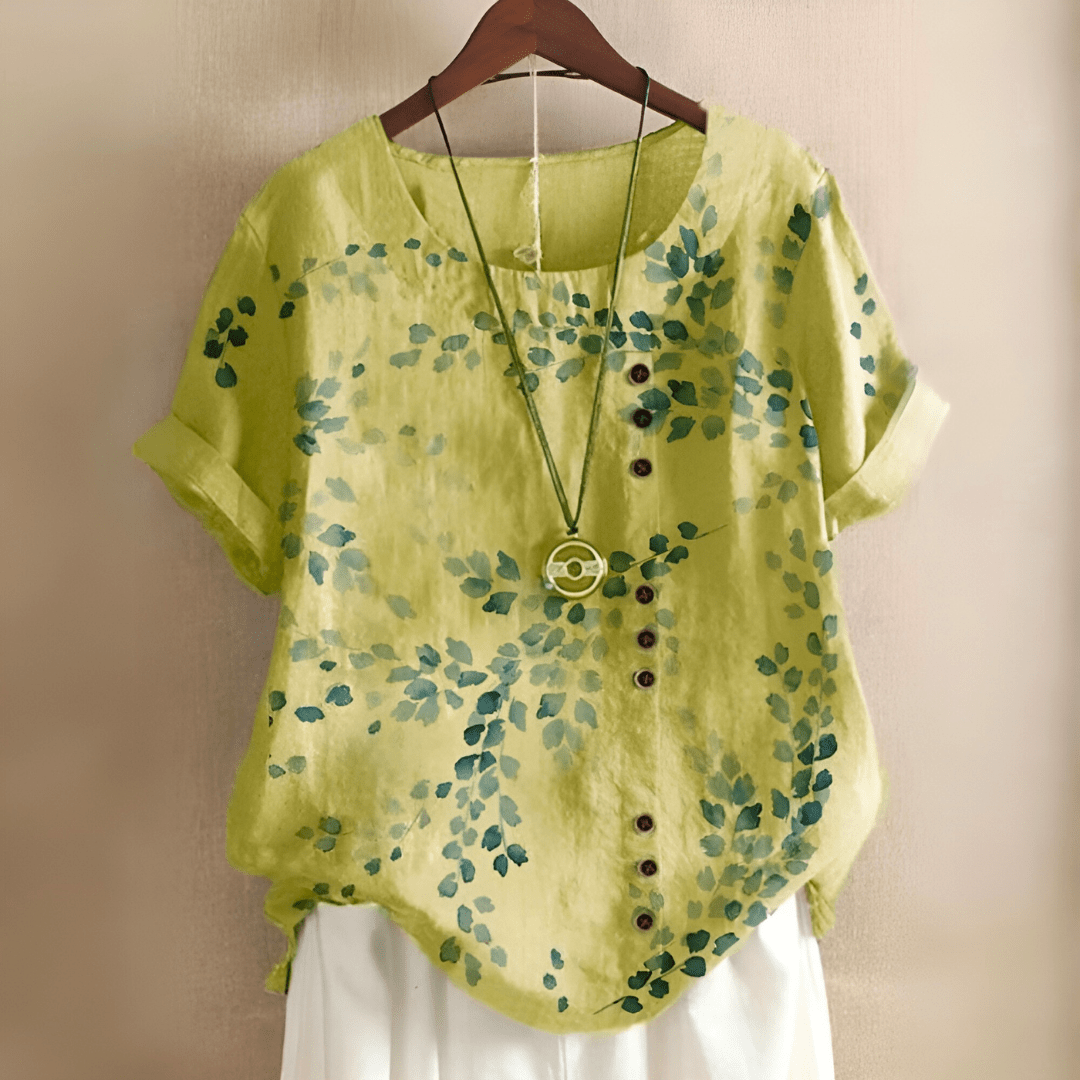 Cornelia – Elegant Cotton Blouse with Relaxed Fit - Yellow - M