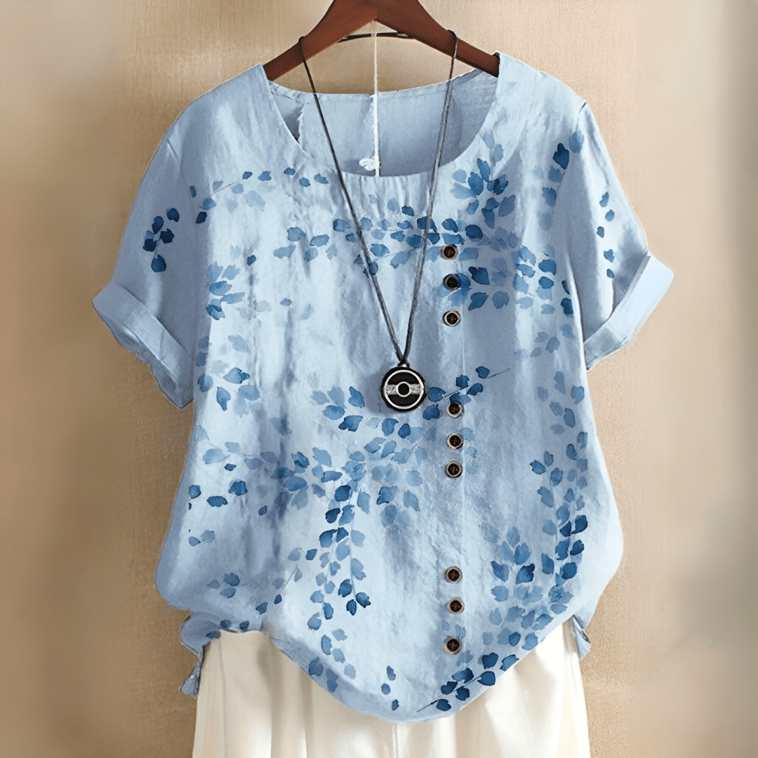 Cornelia – Elegant Cotton Blouse with Relaxed Fit - Blue - M
