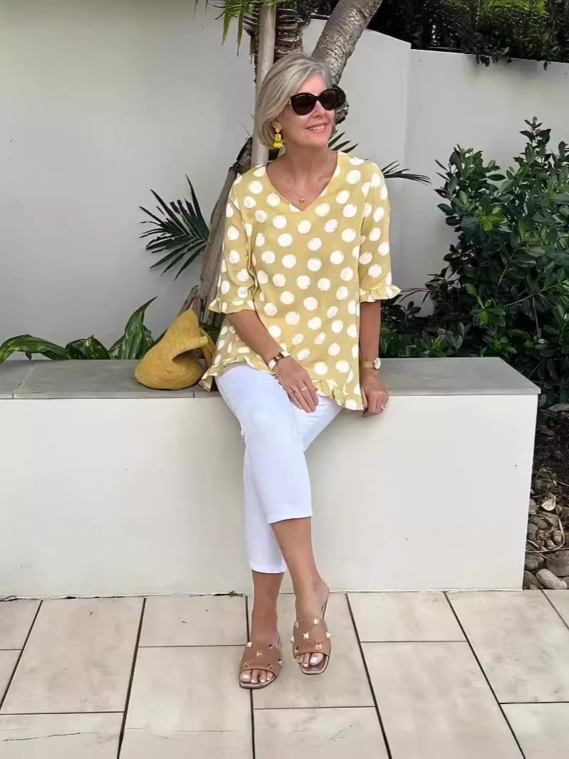 Elfriede – Elegant V - Neck Top - Yellow - S