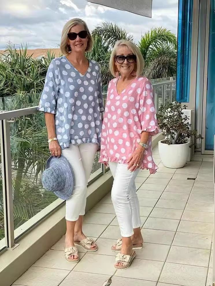 Else – Elegant V - Neck Print Top - Pink - S