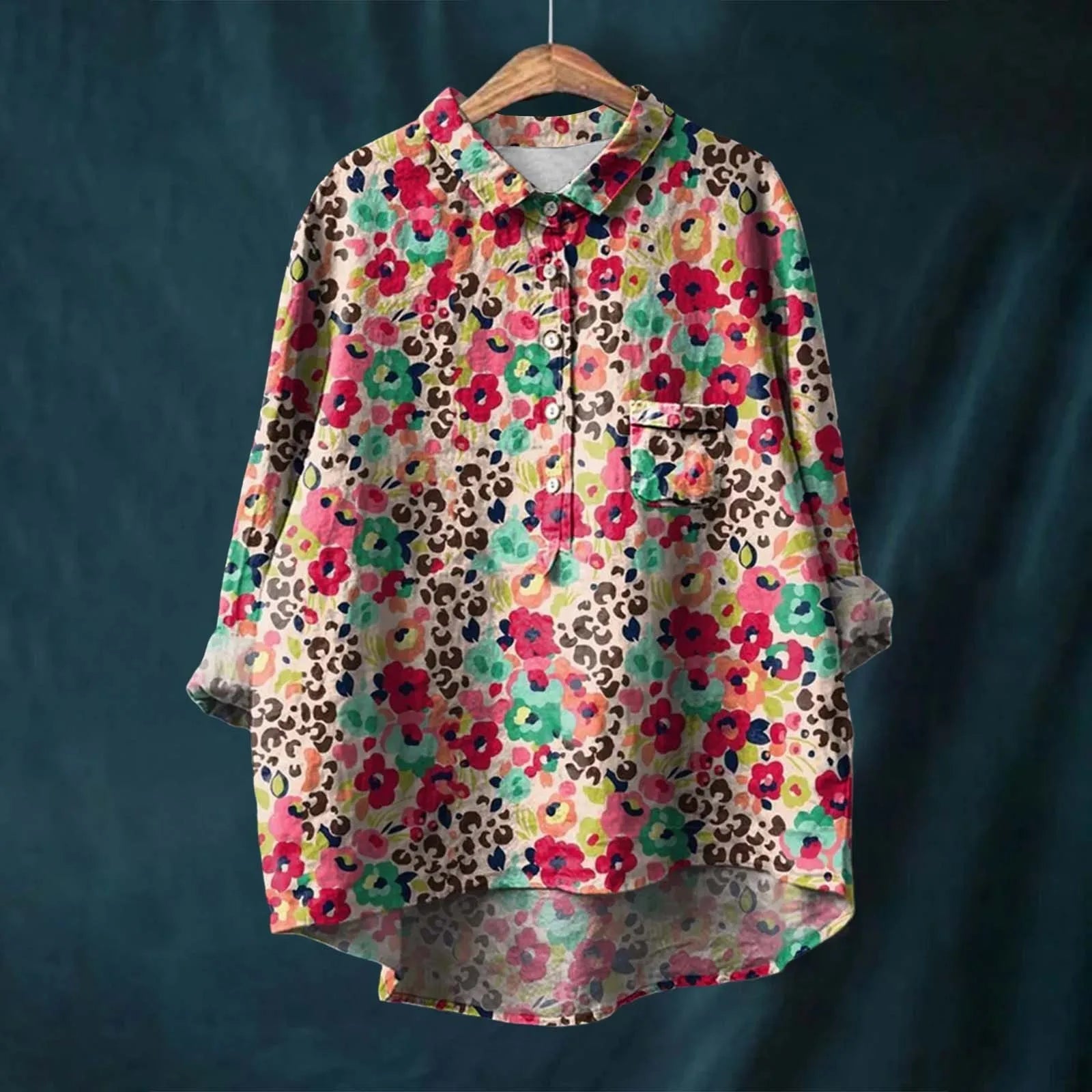 Fenja – Elegant Blouse with Floral Pattern - Red - S