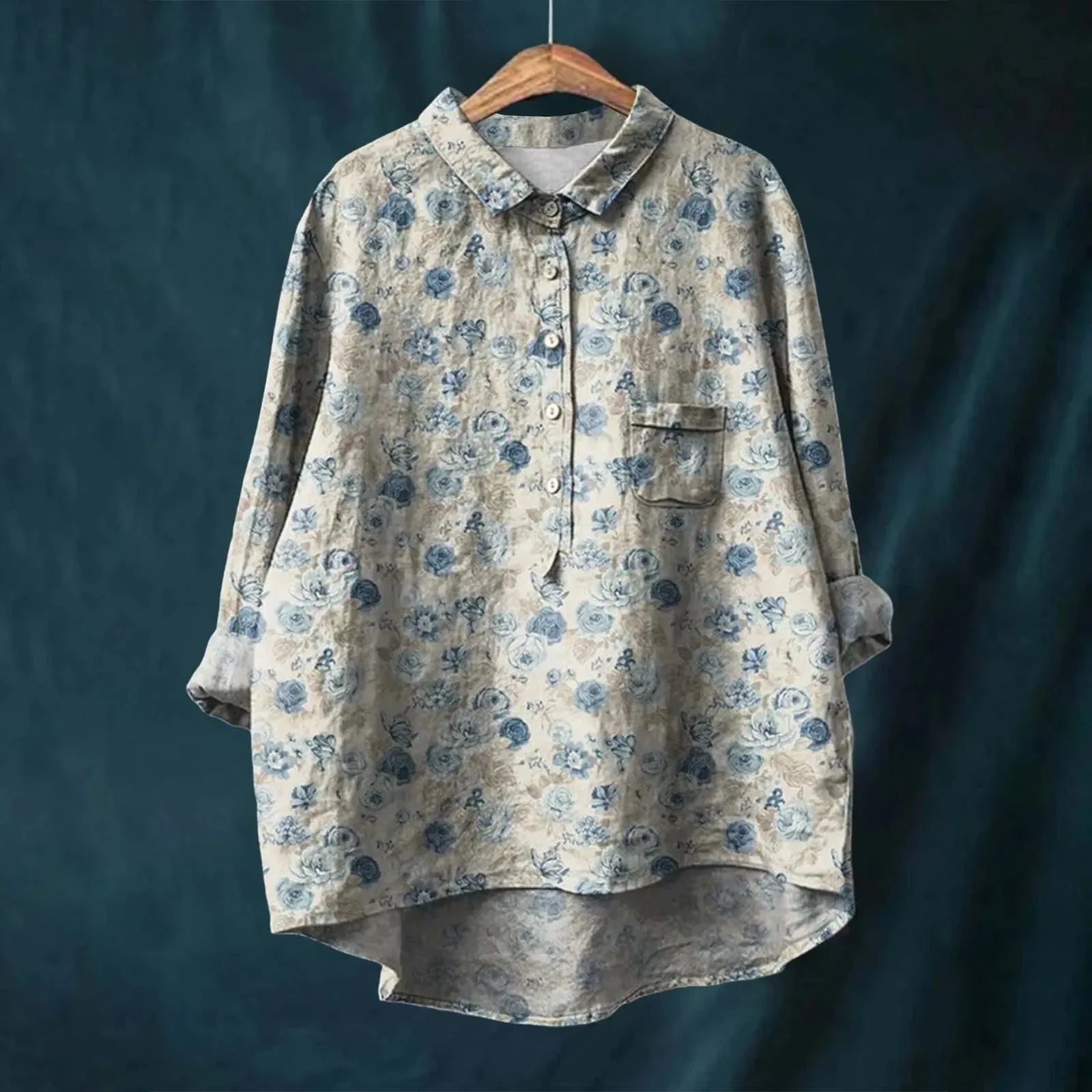 Fenja – Elegant Blouse with Floral Pattern - Grey - S