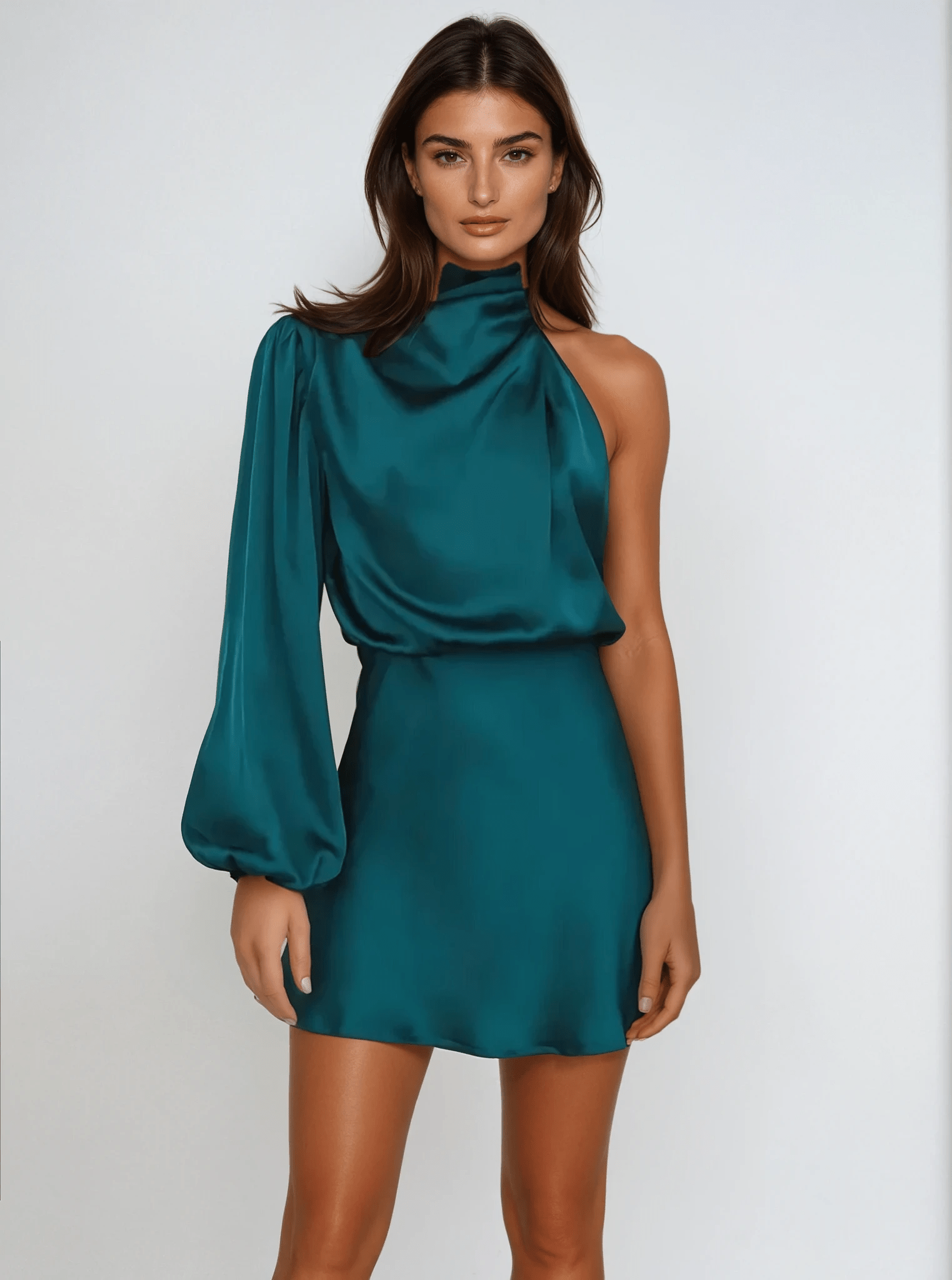Grace – Elegant Satin Evening Dress in Asymmetrical Design - Dress - Flaro