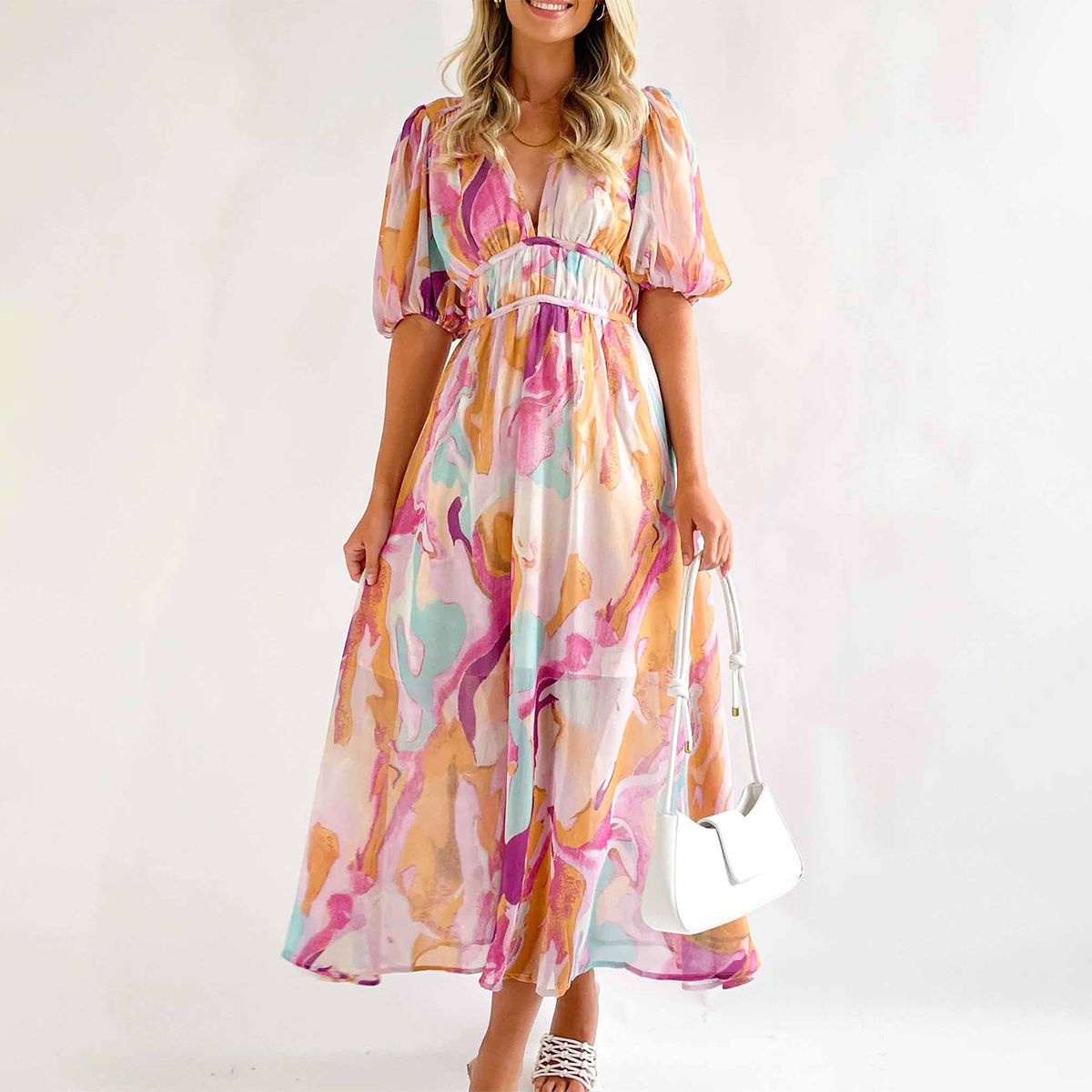 Hedwig – Elegant Maxi Dress - Purple & Yellow - S