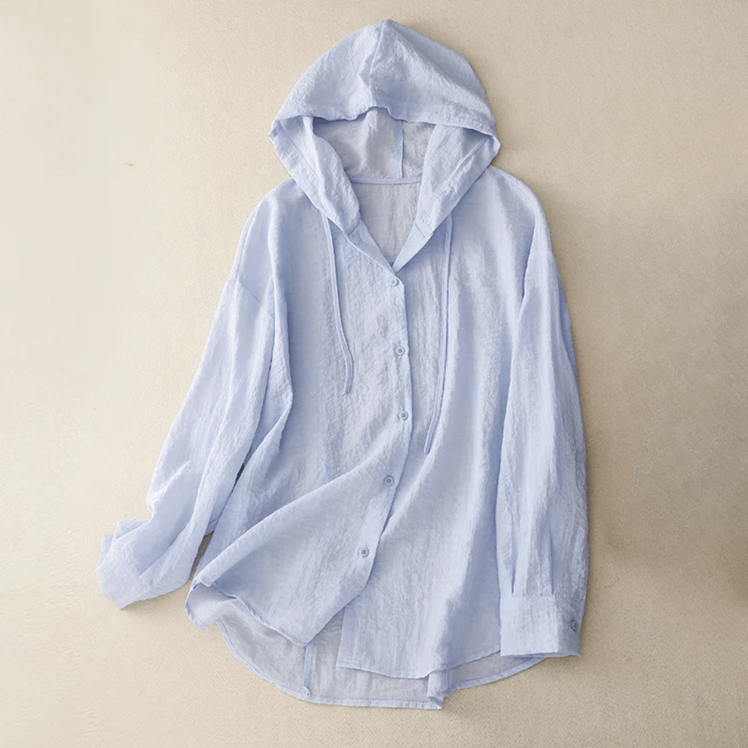 Irmgard – Elegant Hooded Blouse - Blue - S