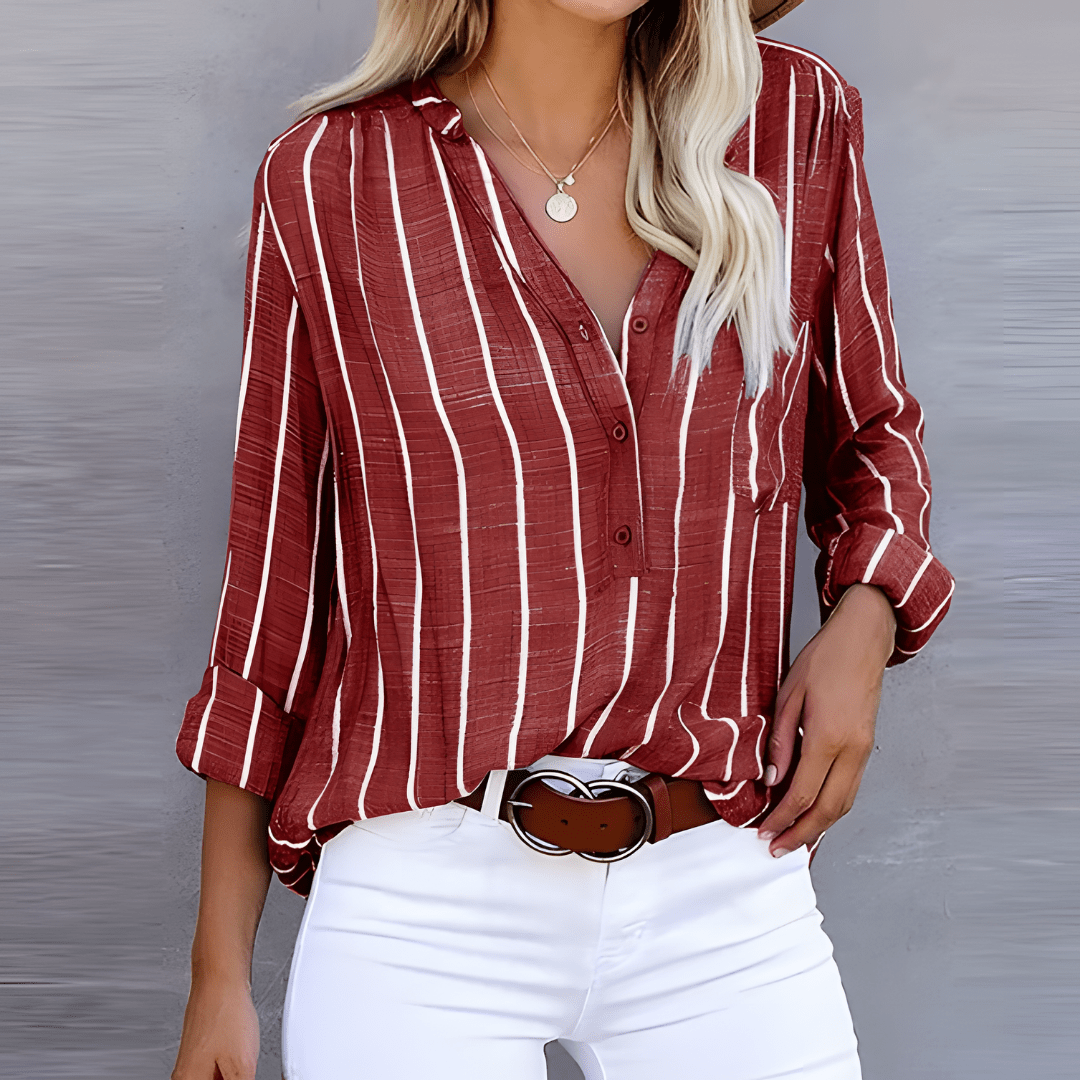 Jana – Stylish Striped Women's Blouse - Red - S