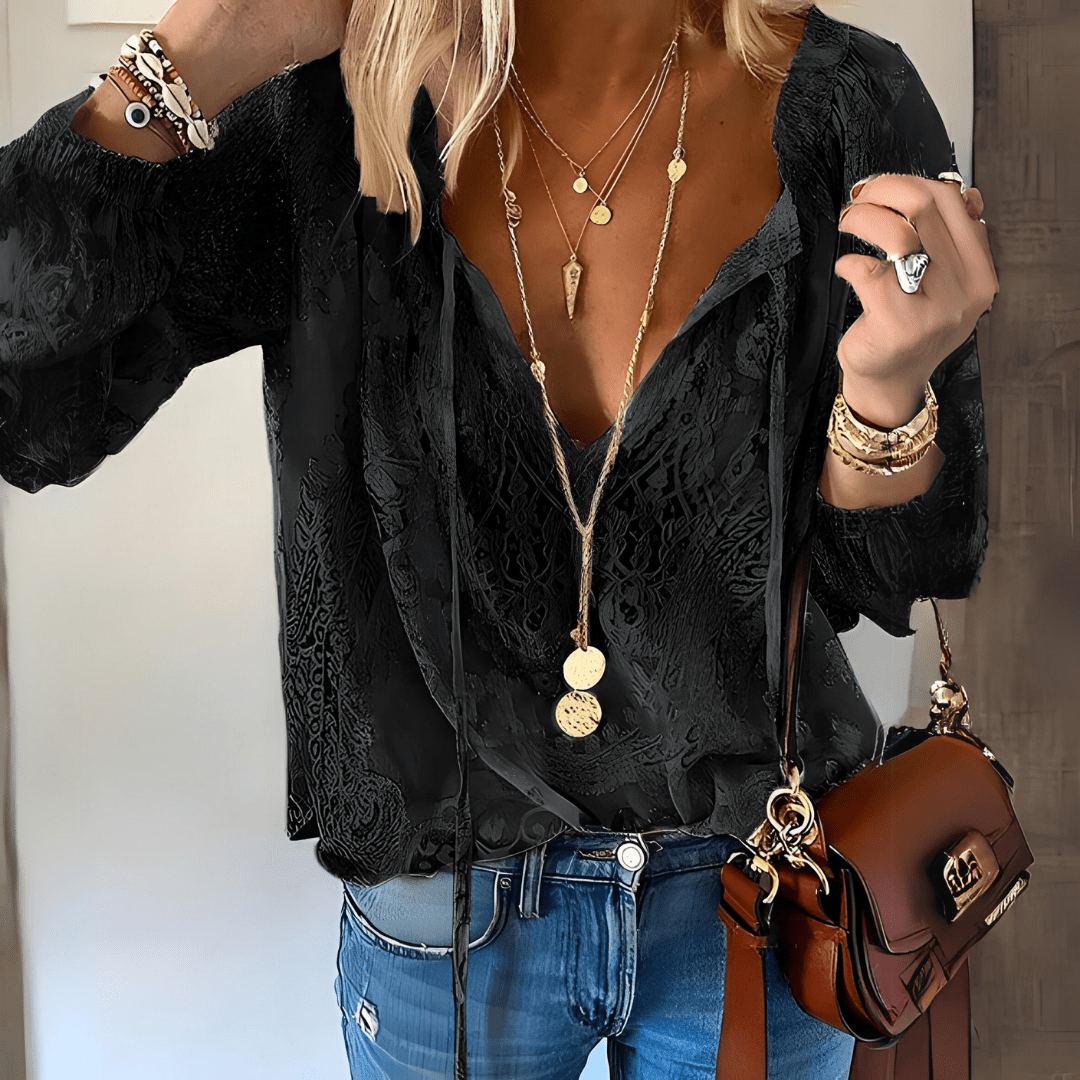 Katrin – Elegant Crocheted Boho Blouse - Black - S