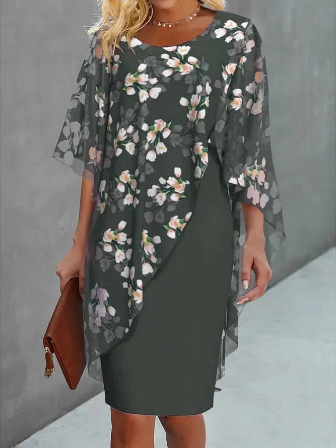 Lenja – Elegant Floral Dress - Burgundy - S