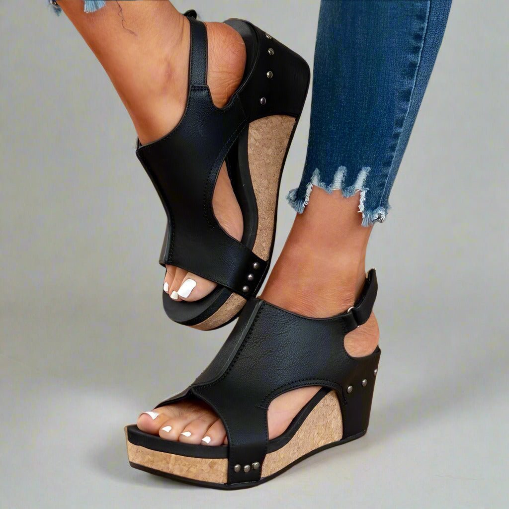 Lila - Orthopaedic Leather Sandals - Black - 3.5