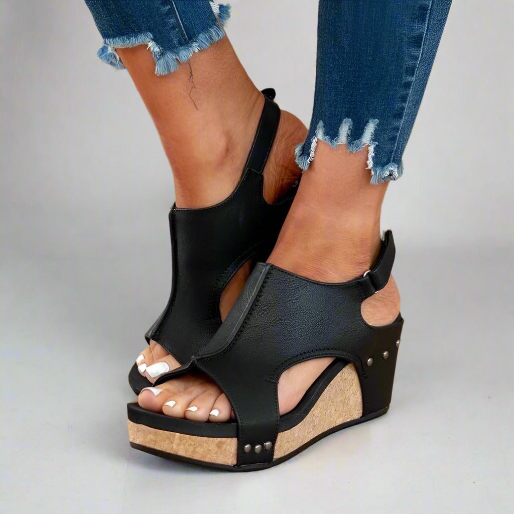 Lila - Orthopaedic Leather Sandals - Black - 3.5
