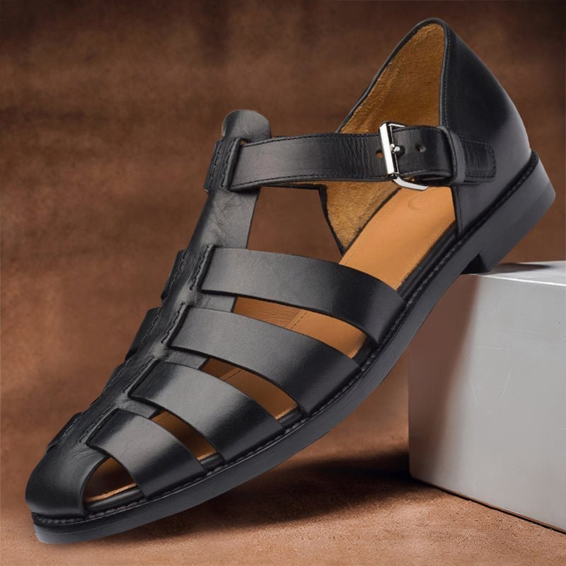 Luca - Exquisite Leather Fisher Sandals for Men - Black - 7.5