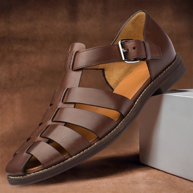 Luca - Exquisite Leather Fisher Sandals for Men - Dark Brown - 7.5