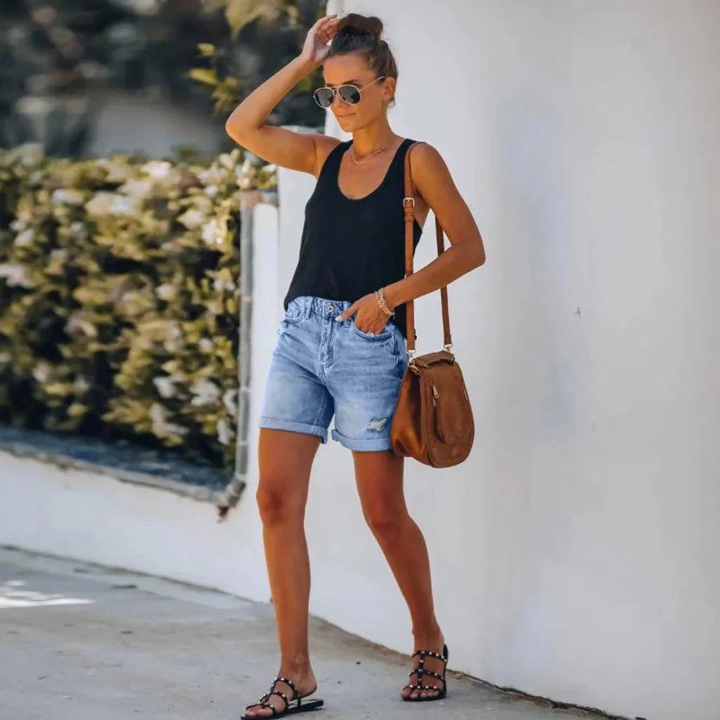 Mara – Elegant High - Waisted Denim Shorts - Shorts - Flaro