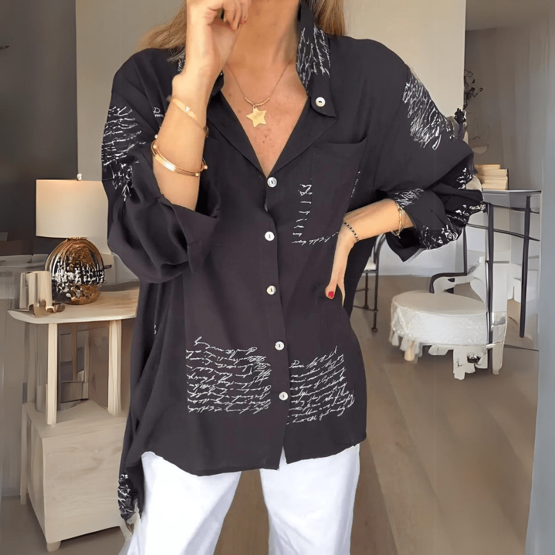 Monika – Stylish Oversized Button - Up Shirt - Black - S