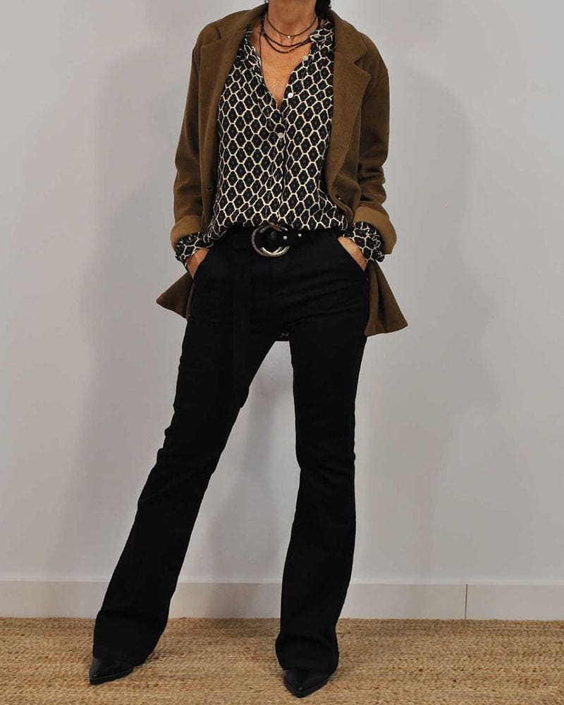 Paulina – Elegant Blouse with V - Neck - Blue - XS