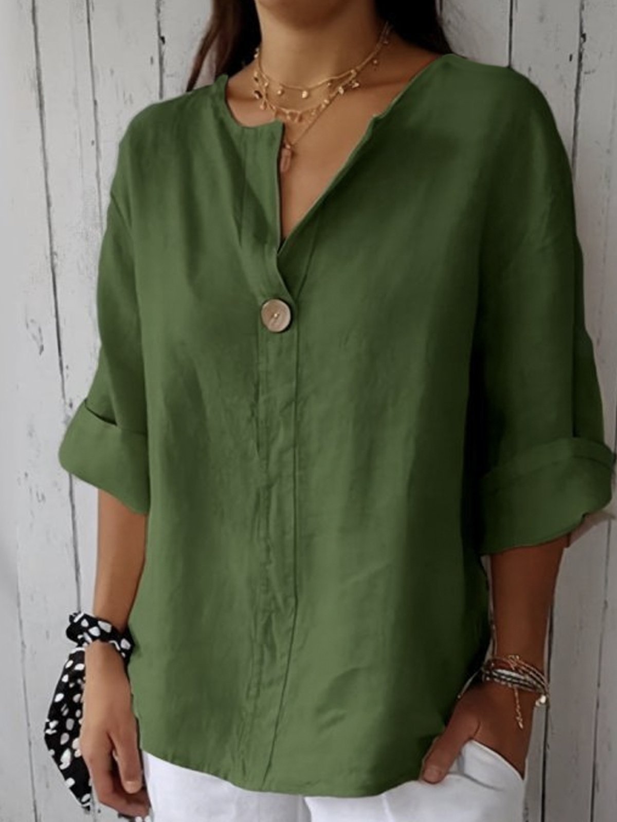 Viola – Elegant Relaxed Chic Blouse - Green - S