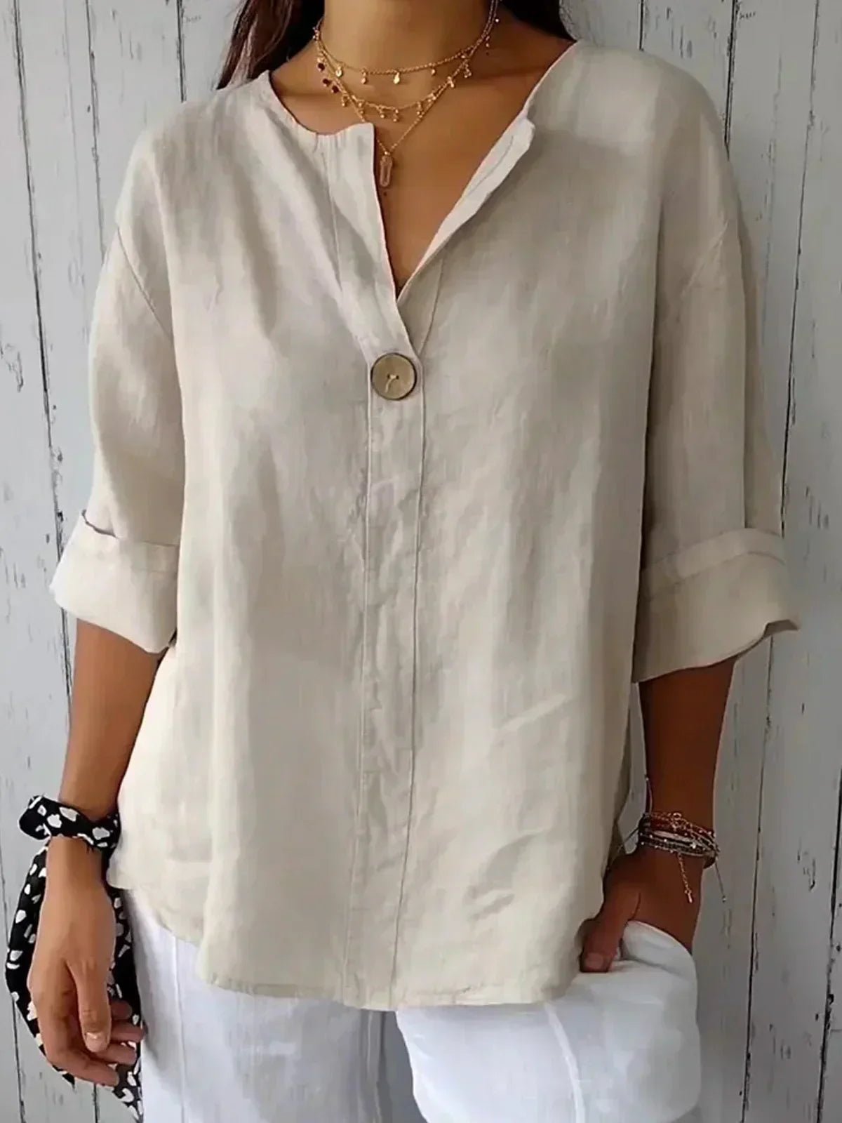 Viola – Elegant Relaxed Chic Blouse - Beige - S