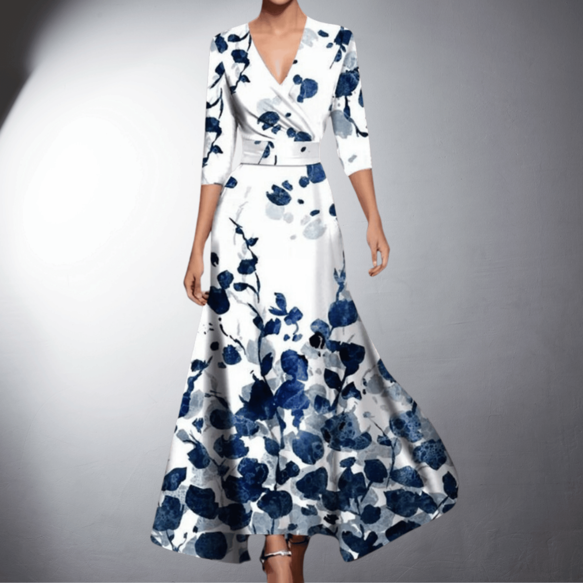 Viola – Exquisite Evening Dress with Floral Details - Blue - S