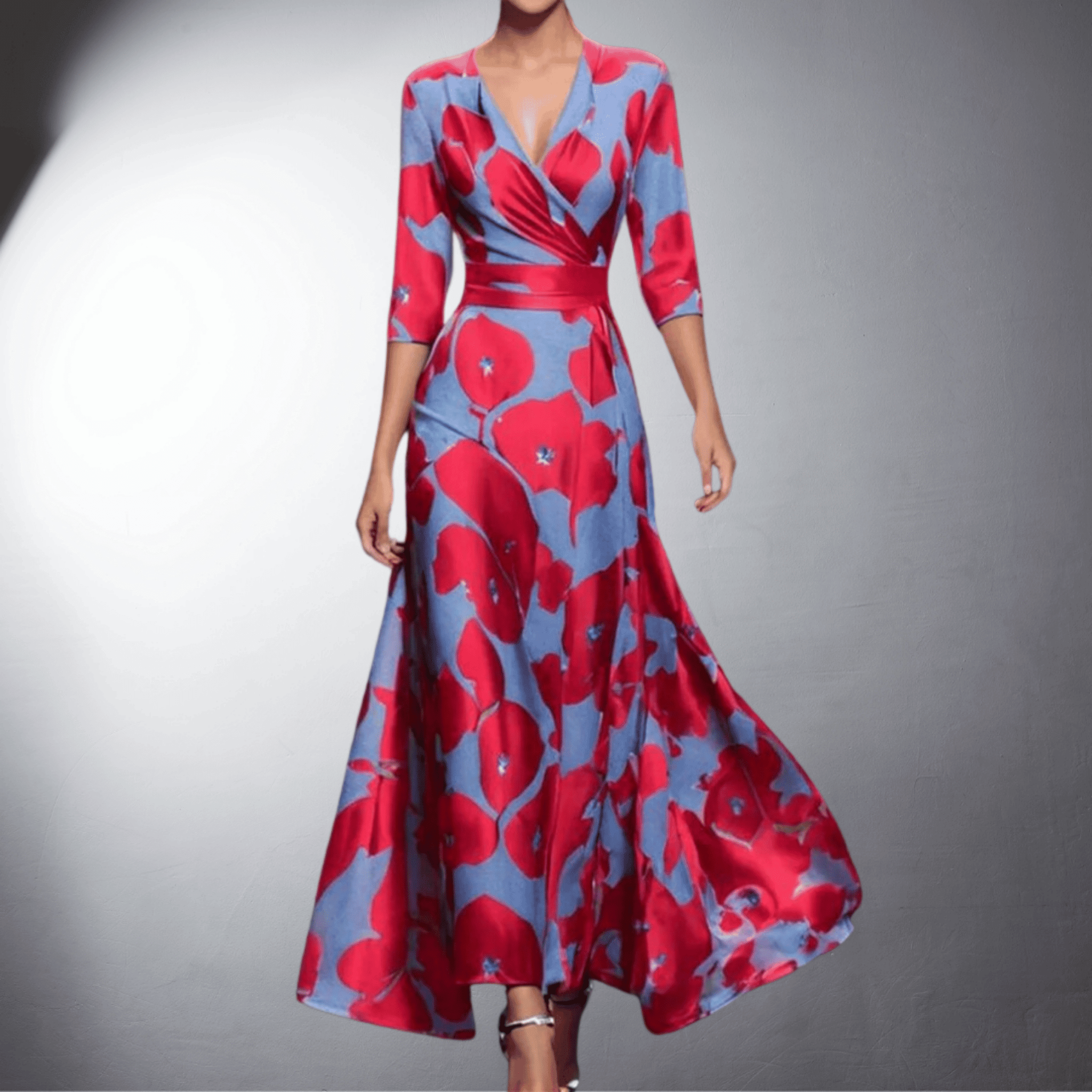 Viola – Exquisite Evening Dress with Floral Details - Red - S