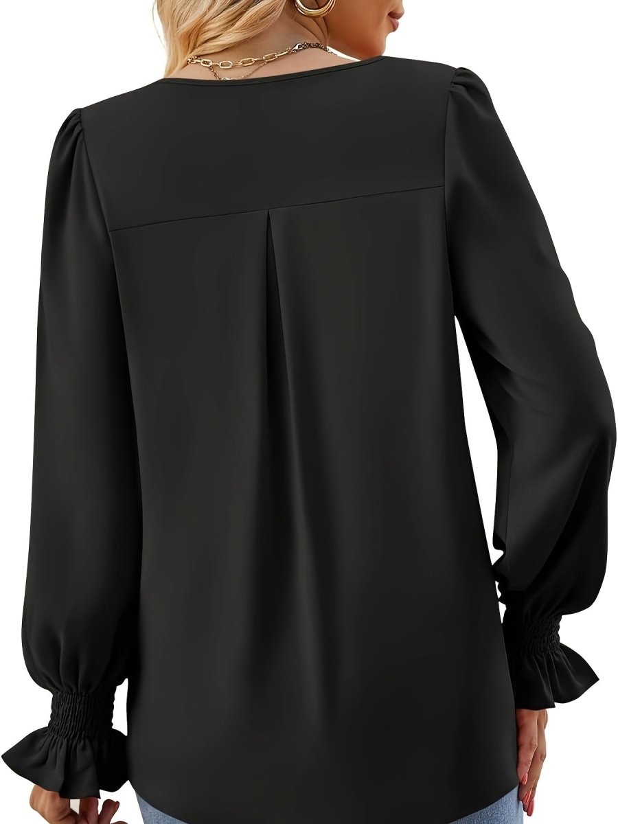 Yvonne – Elegant V - Neck Blouse - Black - S