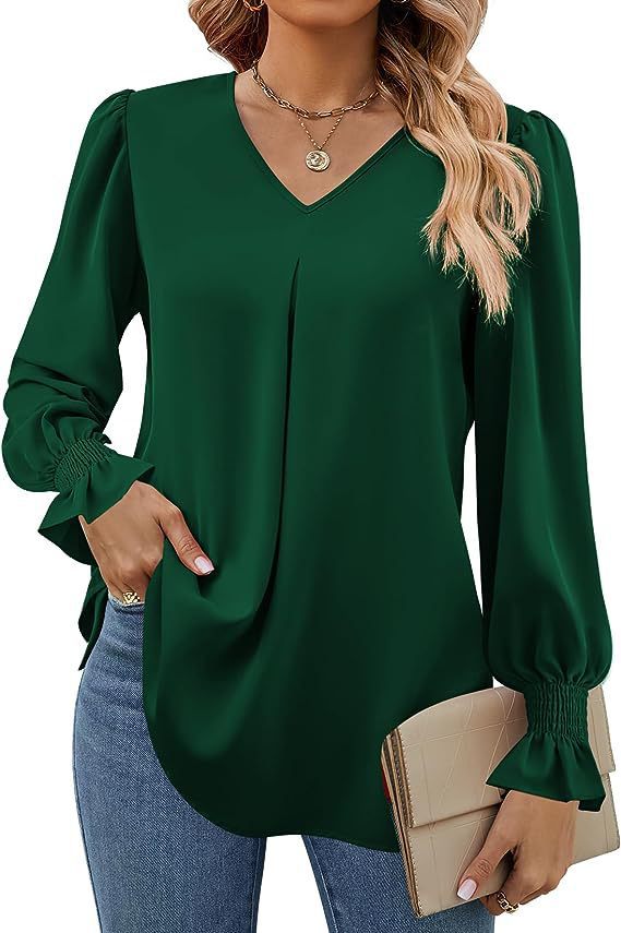 Yvonne – Elegant V - Neck Blouse - Green - S